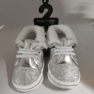 Bebe Baby Shoes Silver Size 2(3-6M) NWTS